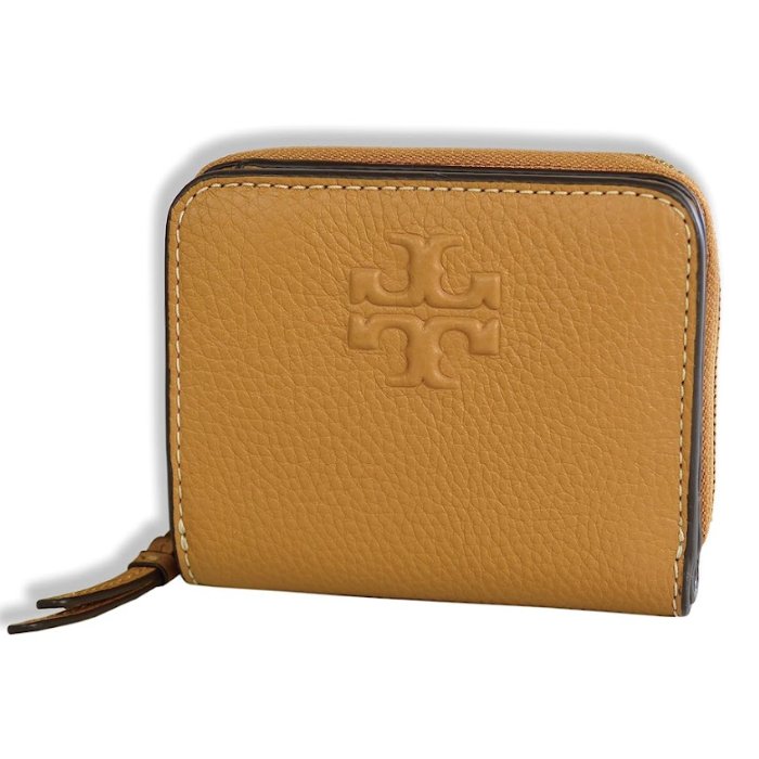 快速出貨!【TORY BURCH】牛皮皮革浮雕logo拉鍊短夾-駝色-2