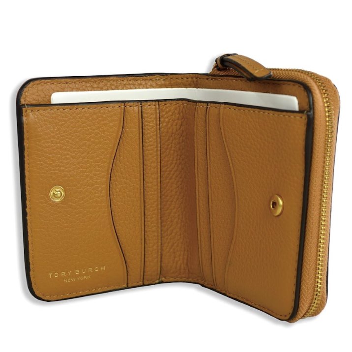 快速出貨!【TORY BURCH】牛皮皮革浮雕logo拉鍊短夾-駝色-3