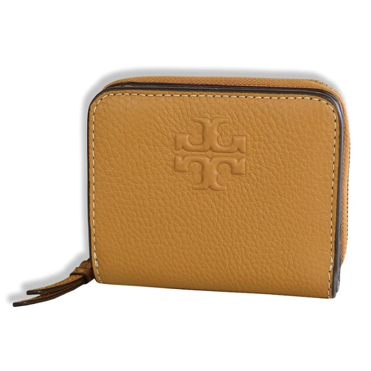 快速出貨!【TORY BURCH】牛皮皮革浮雕logo拉鍊短夾-駝色-4