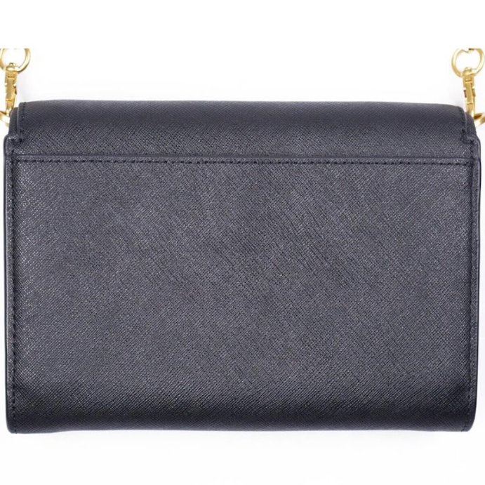 快速出貨!【TORY BURCH】十字紋防刮皮革掀蓋按釦斜背包-黑色-1