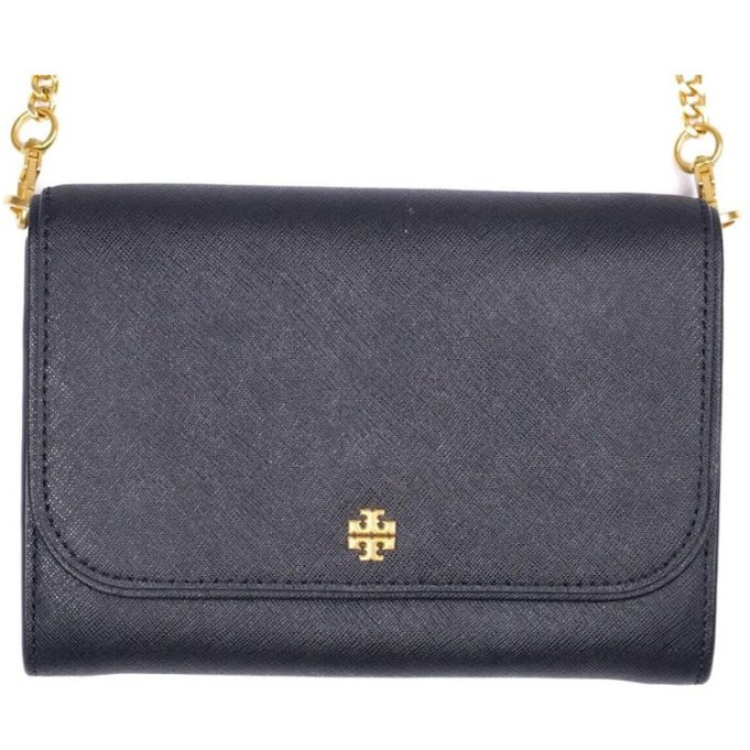快速出貨!【TORY BURCH】十字紋防刮皮革掀蓋按釦斜背包-黑色-4