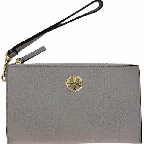 快速出貨！【TORY BURCH】大款拉鍊皮革手拿包-灰色