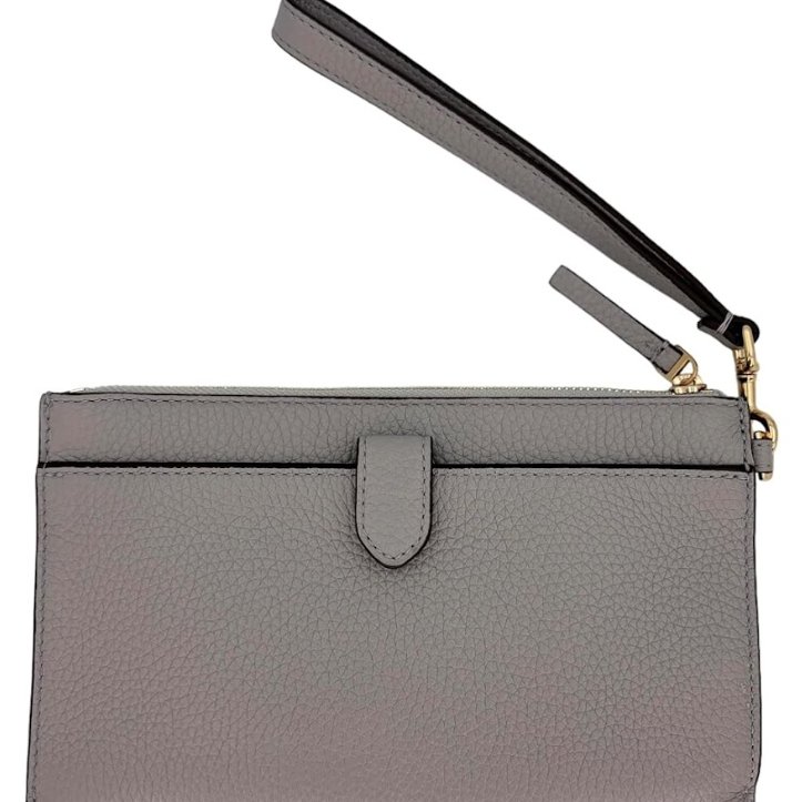 快速出貨!【TORY BURCH】大款拉鍊皮革手拿包-灰色-1