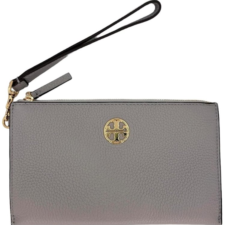 快速出貨!【TORY BURCH】大款拉鍊皮革手拿包-灰色-2