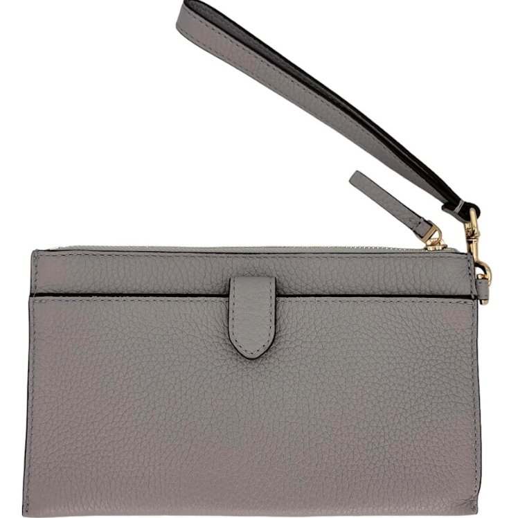 快速出貨!【TORY BURCH】大款拉鍊皮革手拿包-灰色-3
