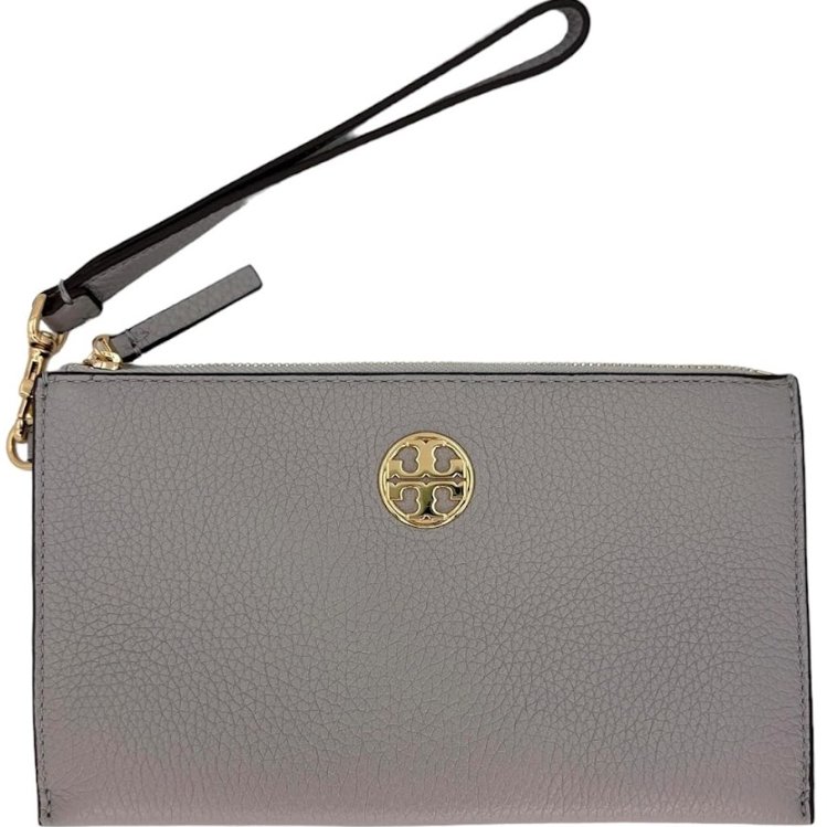 快速出貨!【TORY BURCH】大款拉鍊皮革手拿包-灰色-4