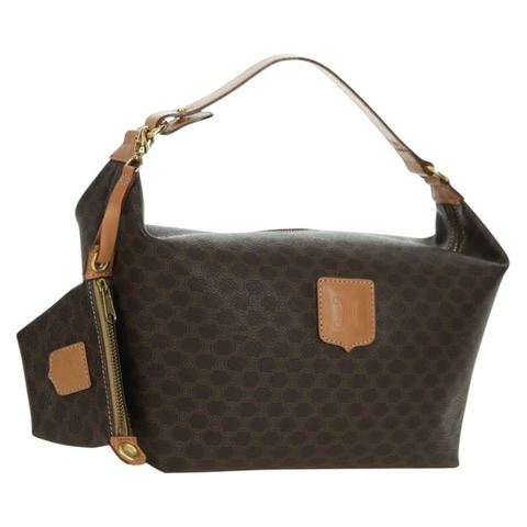 CELINE Macadam帆布手提包 PVC皮革 棕色金色 正品 SW2249V