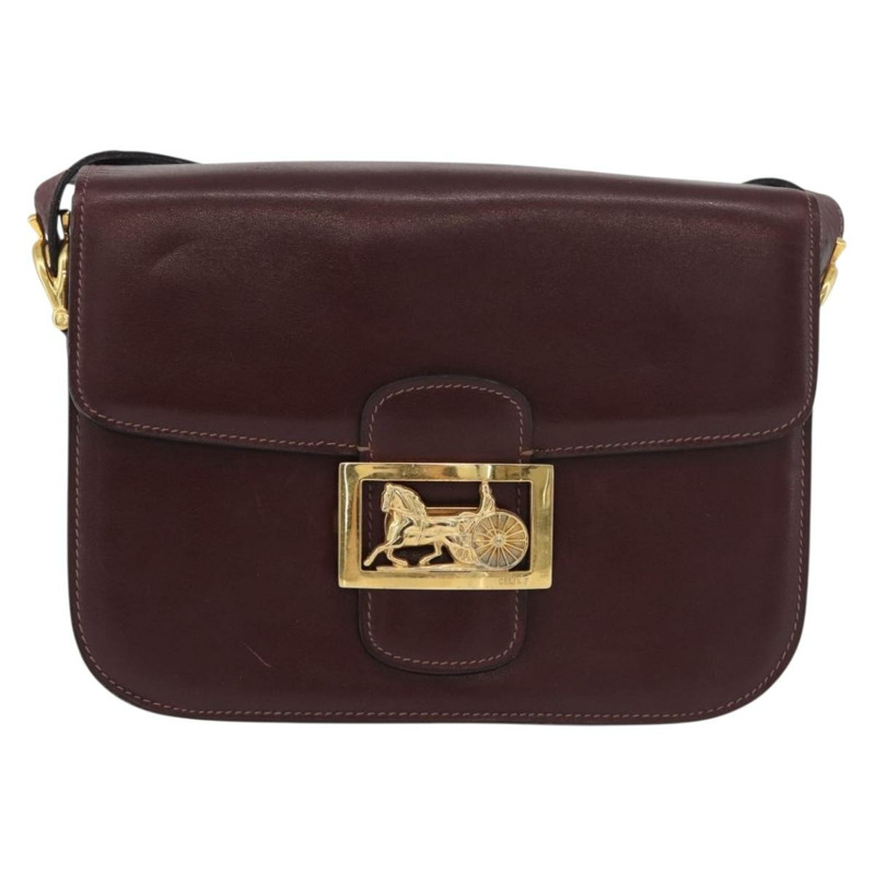 【日本直送】CELINE 馬車圖案單背包,波爾多紅金色皮革,正品編號 174318A-12