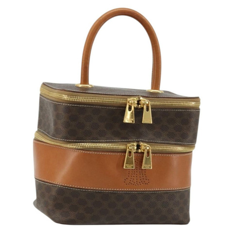 CELINE Macadam帆布化妝包 PVC皮革 棕色金色 正品 YKZ1479A