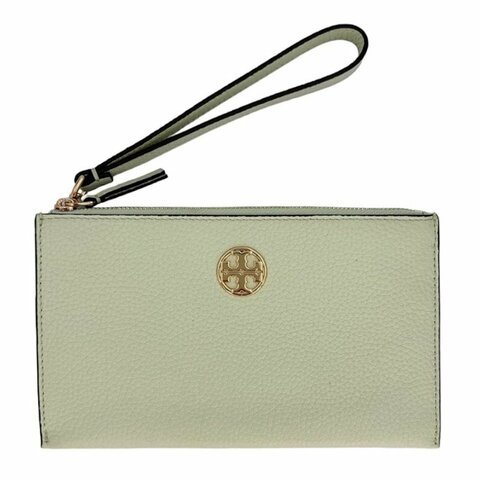 快速出貨！【TORY BURCH】大款拉鍊皮革手拿包-薄荷綠