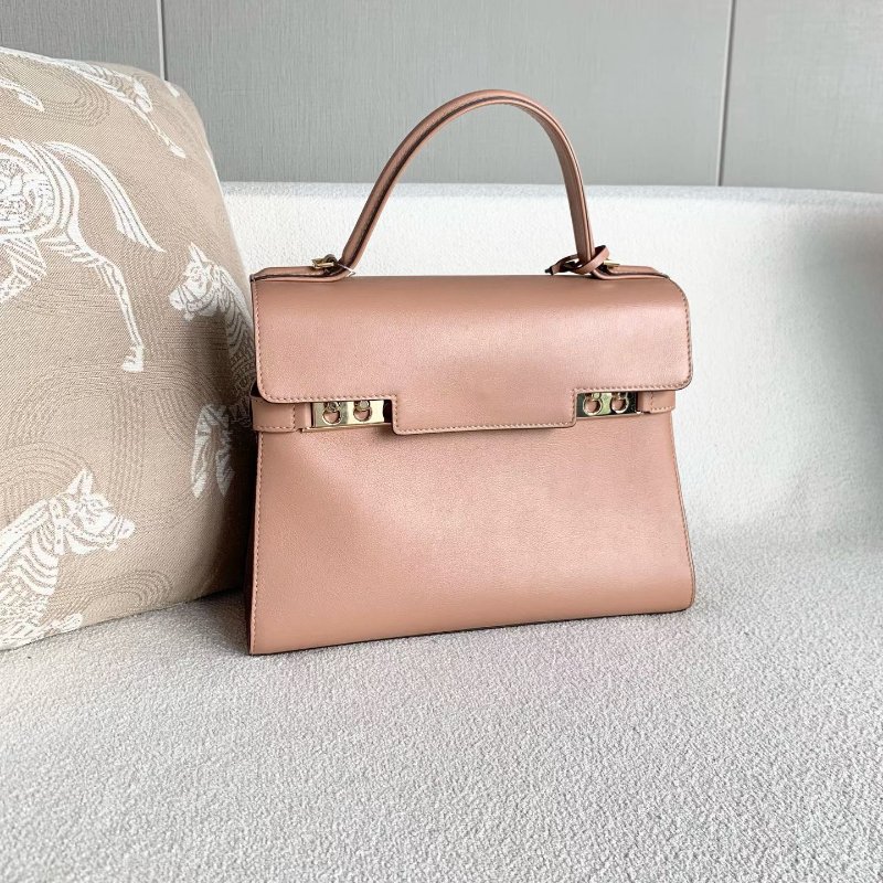 Delvaux Tempete手提斜背包 中號 豆沙色 牛皮 27*21*9 98新配件盒子 塵袋 鏡子 保卡 肩帶-2