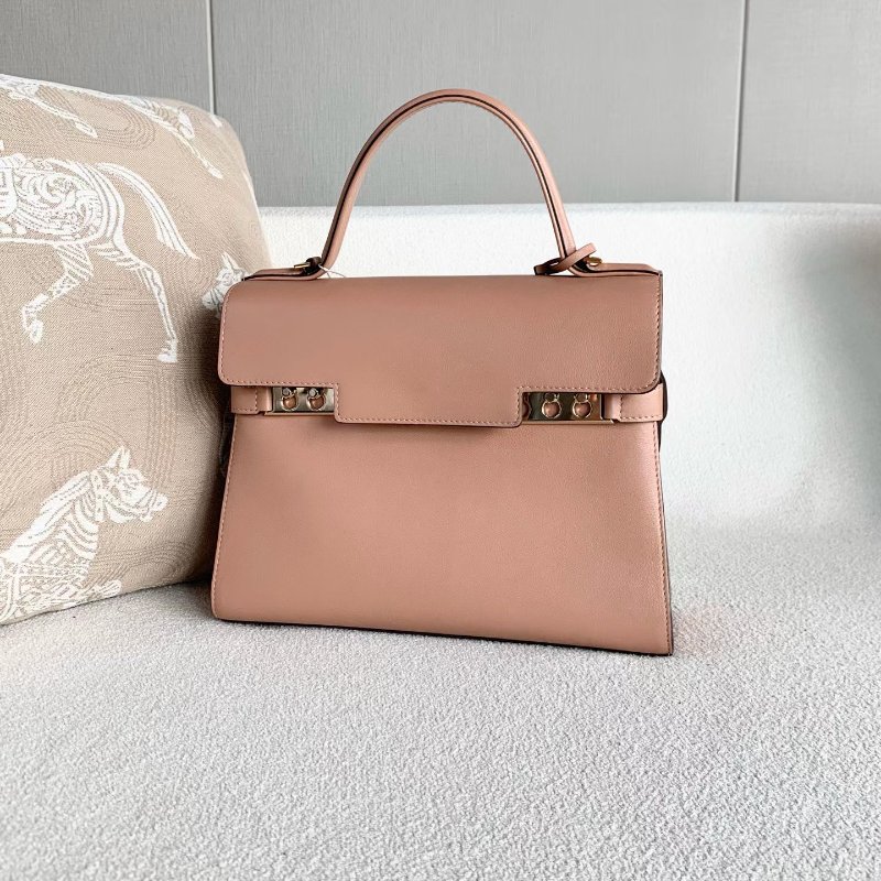 Delvaux Tempete手提斜背包 中號 豆沙色 牛皮 27*21*9 98新配件盒子 塵袋 鏡子 保卡 肩帶-3