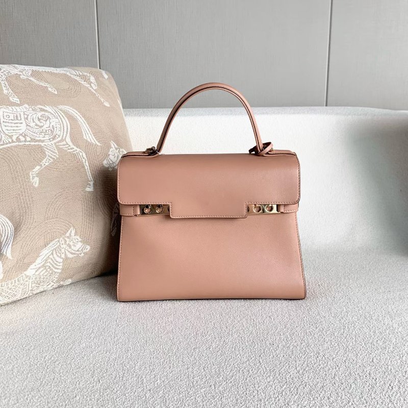Delvaux Tempete手提斜背包 中號 豆沙色 牛皮 27*21*9 98新配件盒子 塵袋 鏡子 保卡 肩帶-6