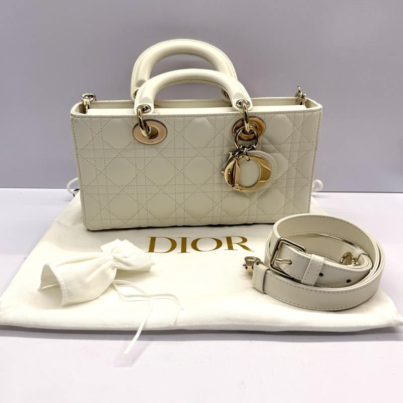DIOR 迪奧 Lady D-Joy 中號 兩用手提包 金色五金 白色-0
