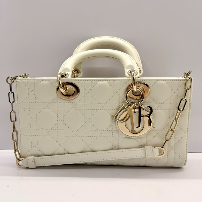 DIOR 迪奧 Lady D-Joy 中號 兩用手提包 金色五金 白色-1