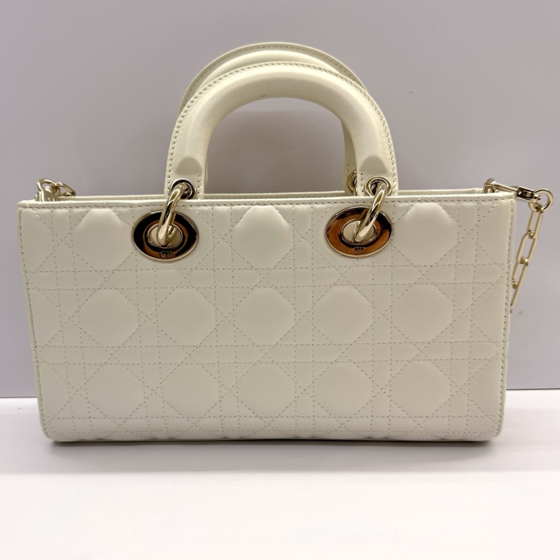 DIOR 迪奧 Lady D-Joy 中號 兩用手提包 金色五金 白色-2