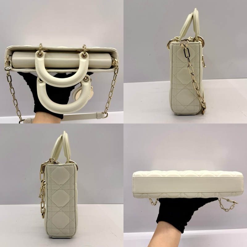 DIOR 迪奧 Lady D-Joy 中號 兩用手提包 金色五金 白色-3