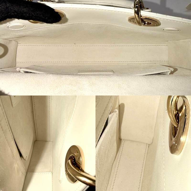 DIOR 迪奧 Lady D-Joy 中號 兩用手提包 金色五金 白色-5