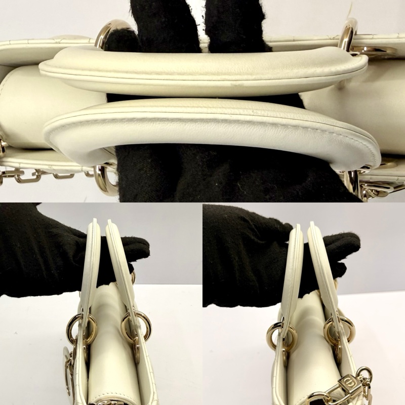 DIOR 迪奧 Lady D-Joy 中號 兩用手提包 金色五金 白色-6