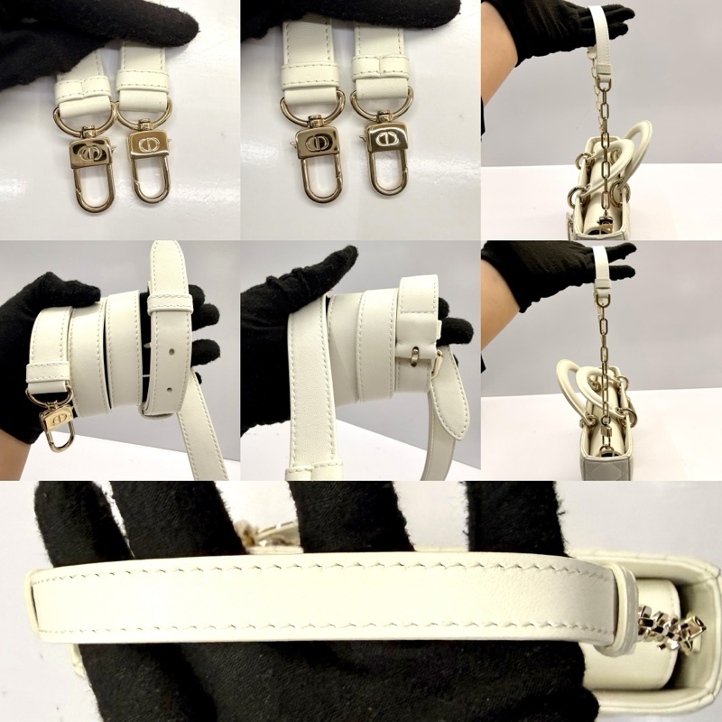 DIOR 迪奧 Lady D-Joy 中號 兩用手提包 金色五金 白色-7