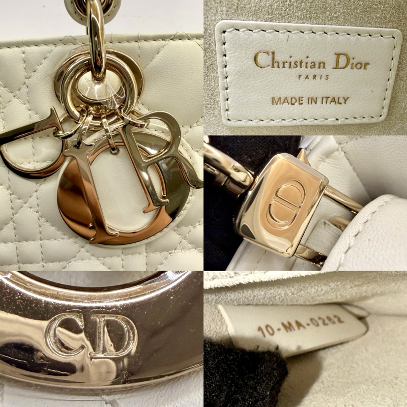 DIOR 迪奧 Lady D-Joy 中號 兩用手提包 金色五金 白色-8