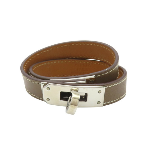 大象灰 Swift牛皮 銀色鍍金 Kelly Double Tour 手環 口Q刻【HERMES 愛馬仕】