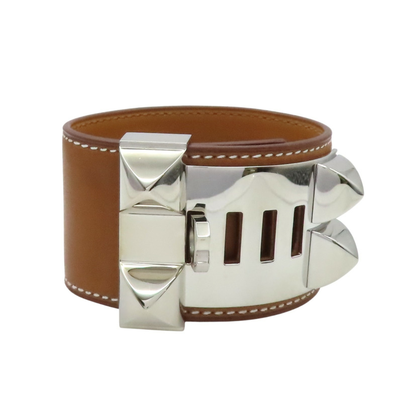 棕色 Tadelakt牛皮 CDC 24 手環 □P刻 銀釦【HERMES 愛馬仕】 H079501CK-1