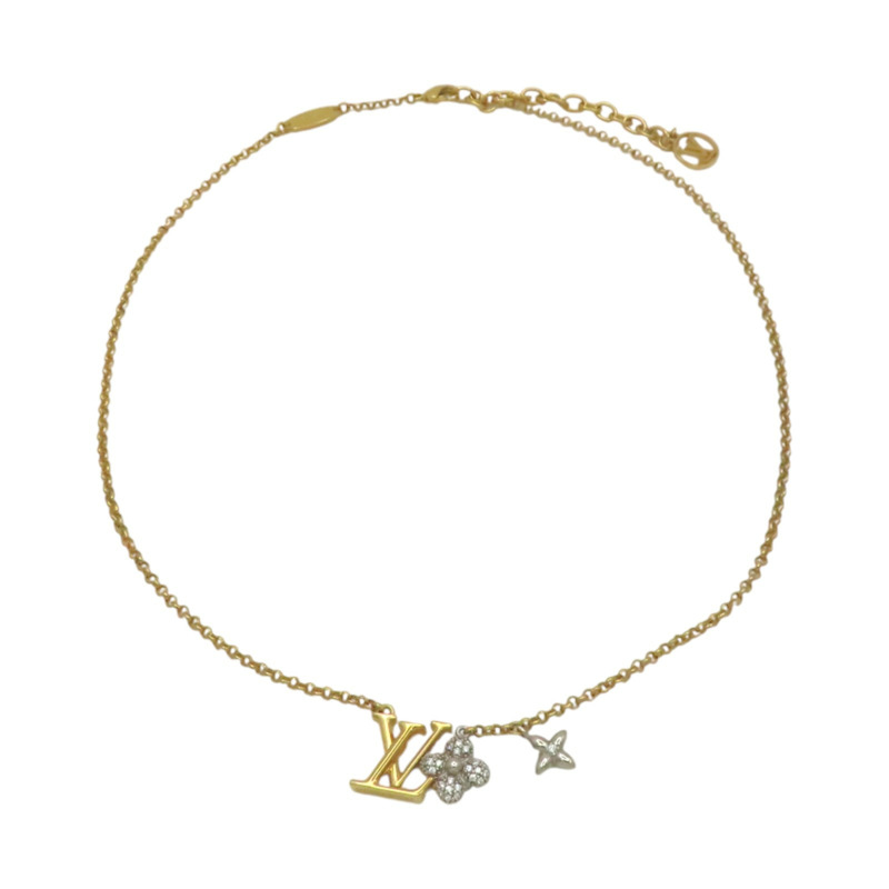 金色金屬 銀色原花墜飾 項鍊【LOUIS VUITTON LV 路易威登】 M01265-1