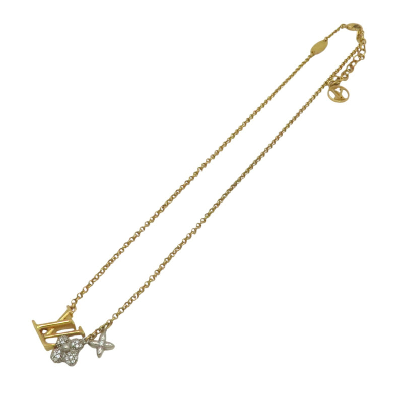 金色金屬 銀色原花墜飾 項鍊【LOUIS VUITTON LV 路易威登】 M01265-2