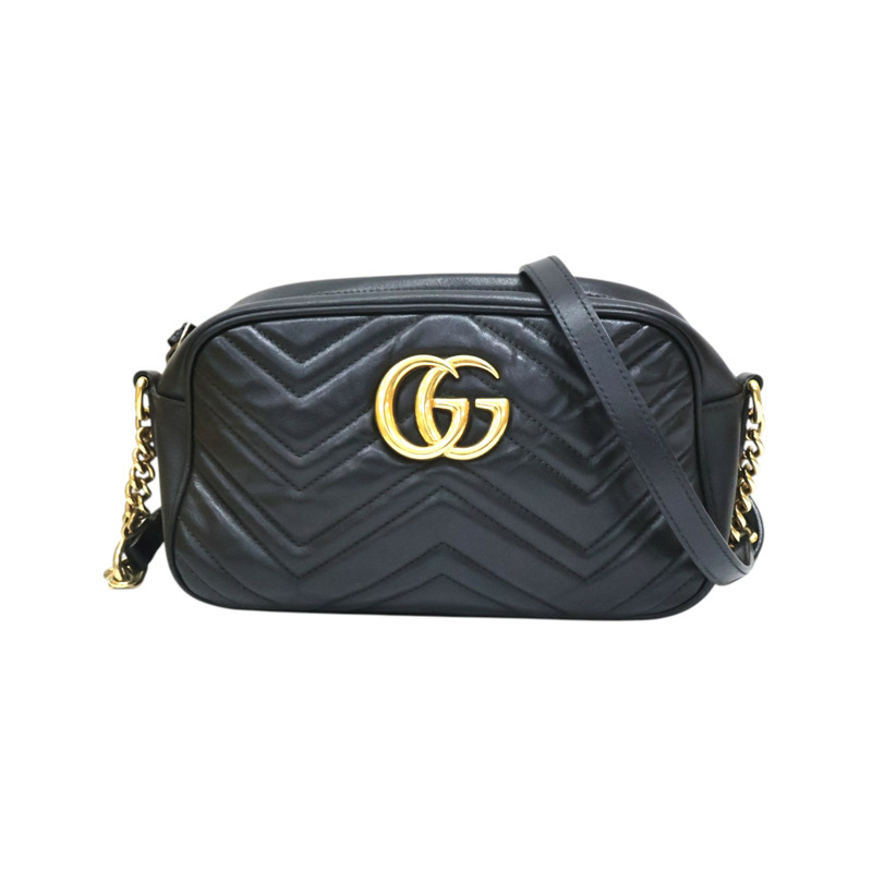 黑色牛皮 GG Marmont 肩背包【GUCCI 古馳】 447632-0