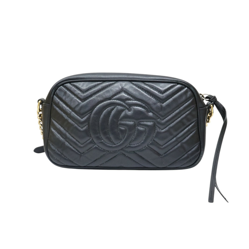 黑色牛皮 GG Marmont 肩背包【GUCCI 古馳】 447632-1