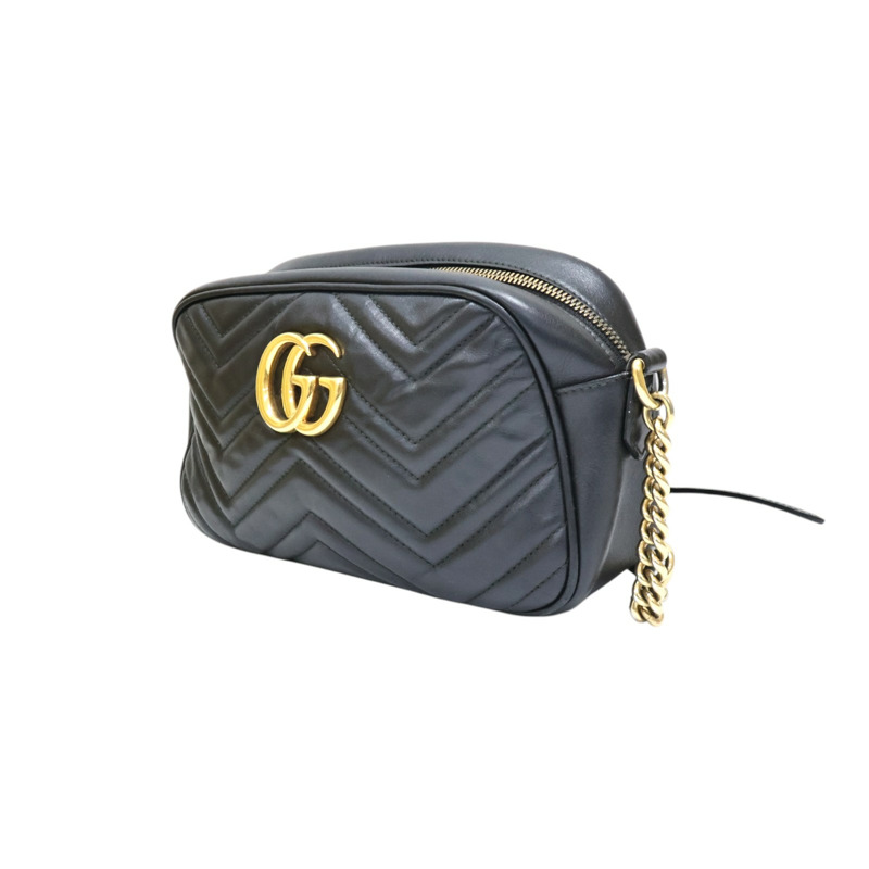 黑色牛皮 GG Marmont 肩背包【GUCCI 古馳】 447632-2