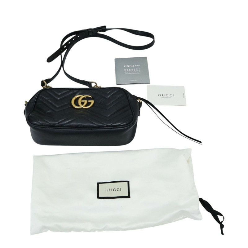 黑色牛皮 GG Marmont 肩背包【GUCCI 古馳】 447632-10