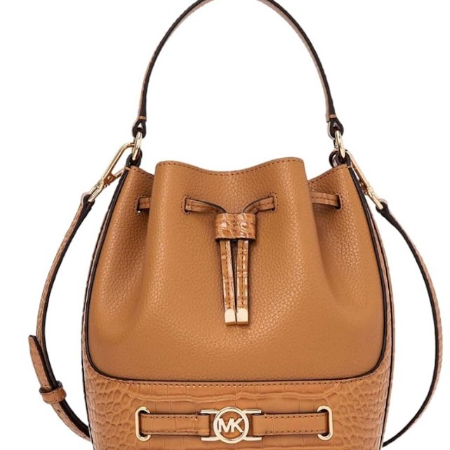 快速出貨！【Michael Kors】蛇紋皮革拼接素面皮革兩用水桶包-白-0