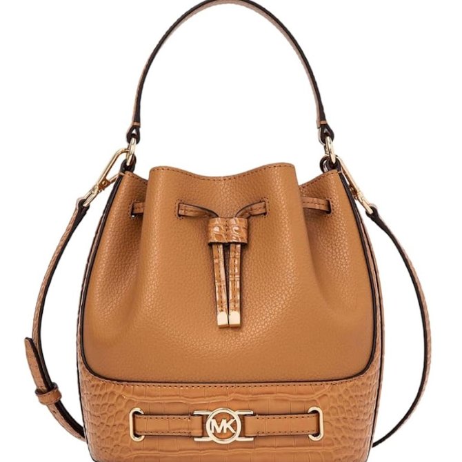 快速出貨！【Michael Kors】蛇紋皮革拼接素面皮革兩用水桶包-白-1