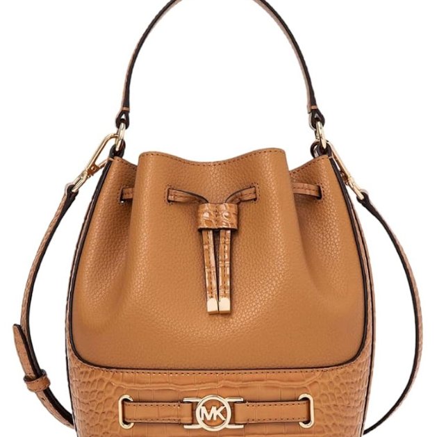 快速出貨！【Michael Kors】蛇紋皮革拼接素面皮革兩用水桶包-白-2