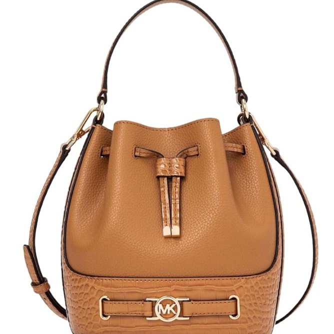 快速出貨！【Michael Kors】蛇紋皮革拼接素面皮革兩用水桶包-白-3