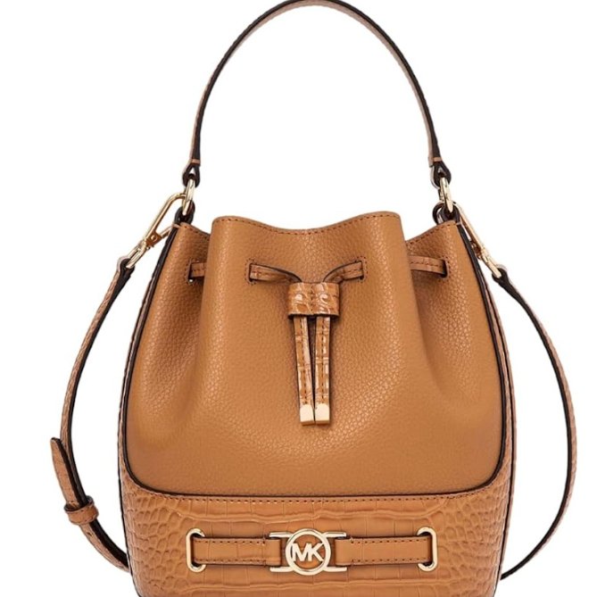 快速出貨！【Michael Kors】蛇紋皮革拼接素面皮革兩用水桶包-白-4