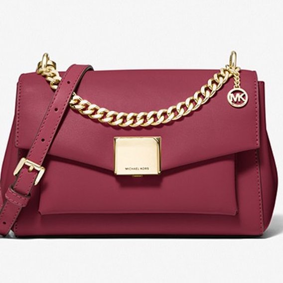 快速出貨！【Michael Kors】防刮皮革翻蓋斜背包-酒紅-0