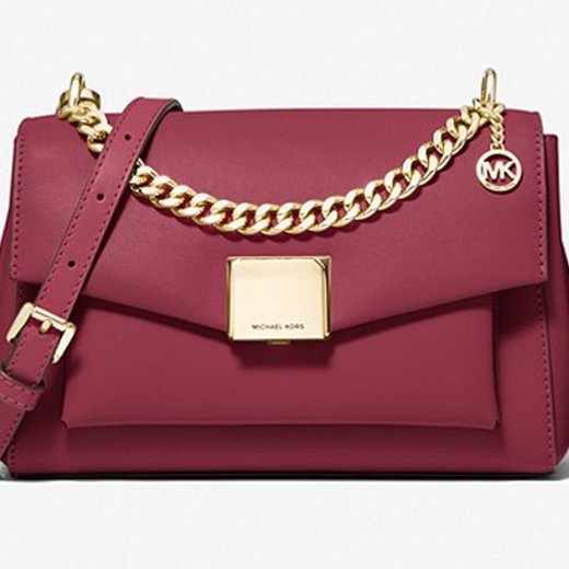 快速出貨！【Michael Kors】防刮皮革翻蓋斜背包-酒紅-1