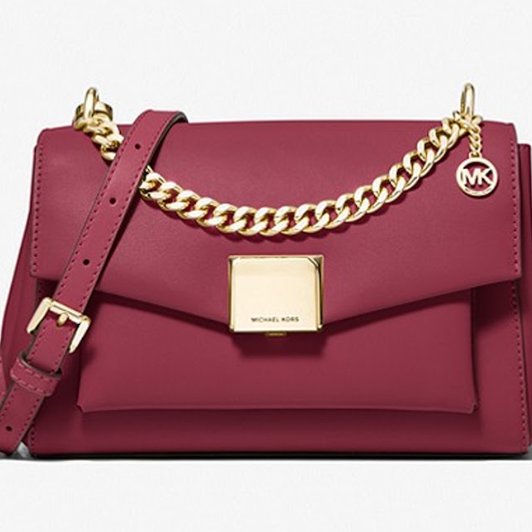 快速出貨！【Michael Kors】防刮皮革翻蓋斜背包-酒紅-2