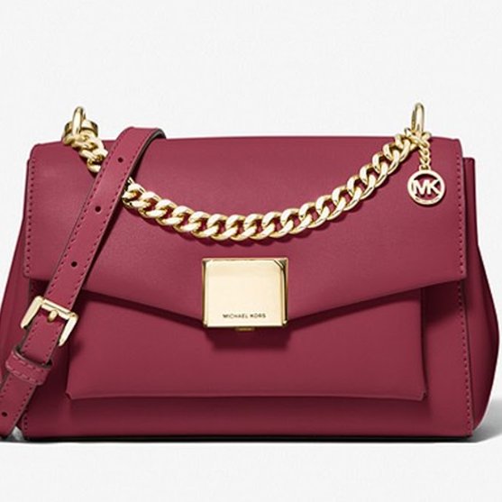 快速出貨！【Michael Kors】防刮皮革翻蓋斜背包-酒紅-3