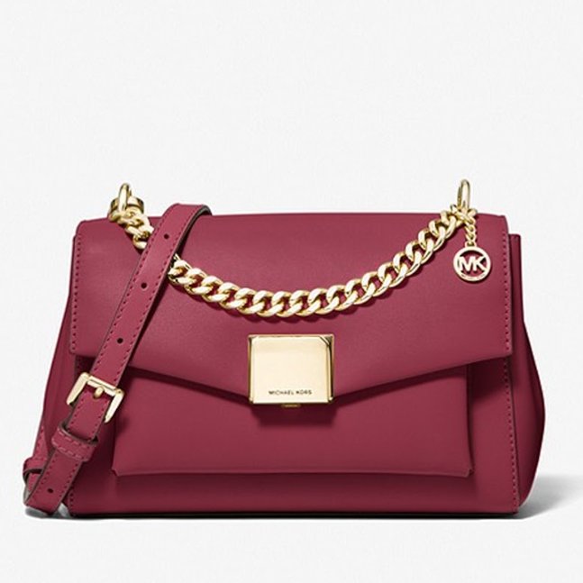 快速出貨！【Michael Kors】防刮皮革翻蓋斜背包-酒紅-4