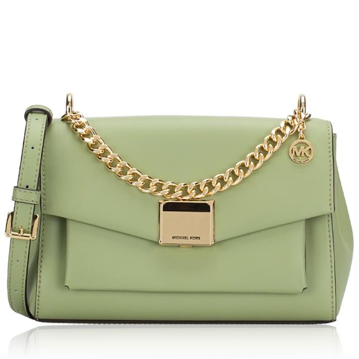快速出貨！【Michael Kors】防刮皮革翻蓋斜背包-果綠-0