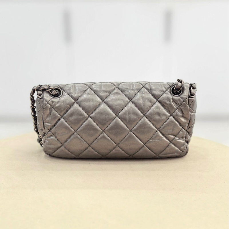 Chanel • 槍灰油臘牛皮銀釦滾邊鏈條Cf 25 翻蓋包-4