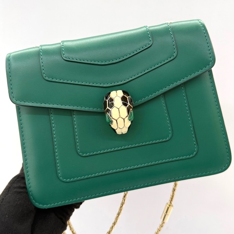 BVLGARI 寶格麗 綠色牛皮SERPENTI肩背包 20CM