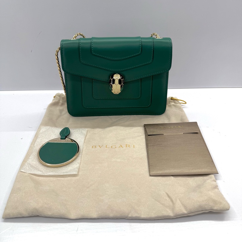 BVLGARI 寶格麗 綠色牛皮SERPENTI肩背包 20CM-2