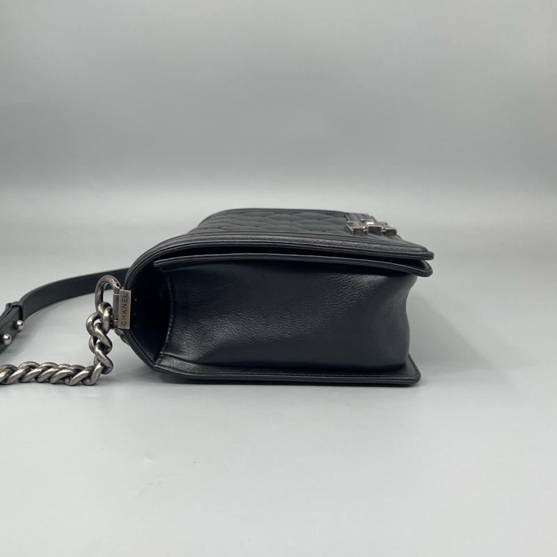 Chanel • 經典黑銀外縫線牛皮Le Boy 28 中大號 有購證✔️-6
