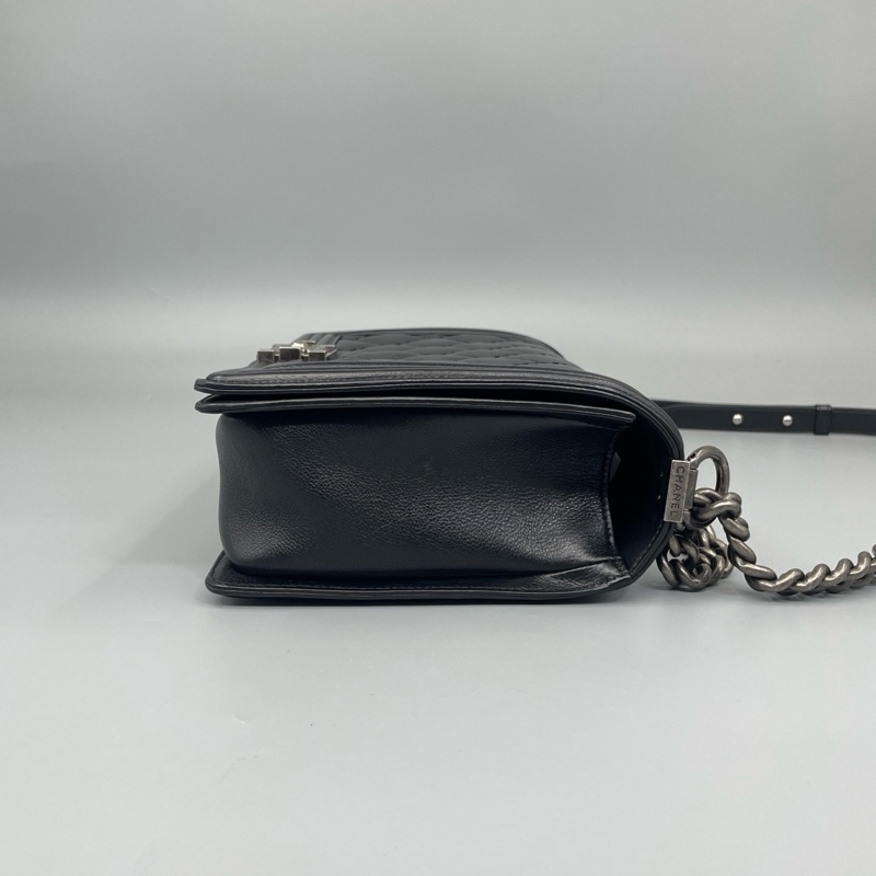 Chanel • 經典黑銀外縫線牛皮Le Boy 28 中大號 有購證✔️-7