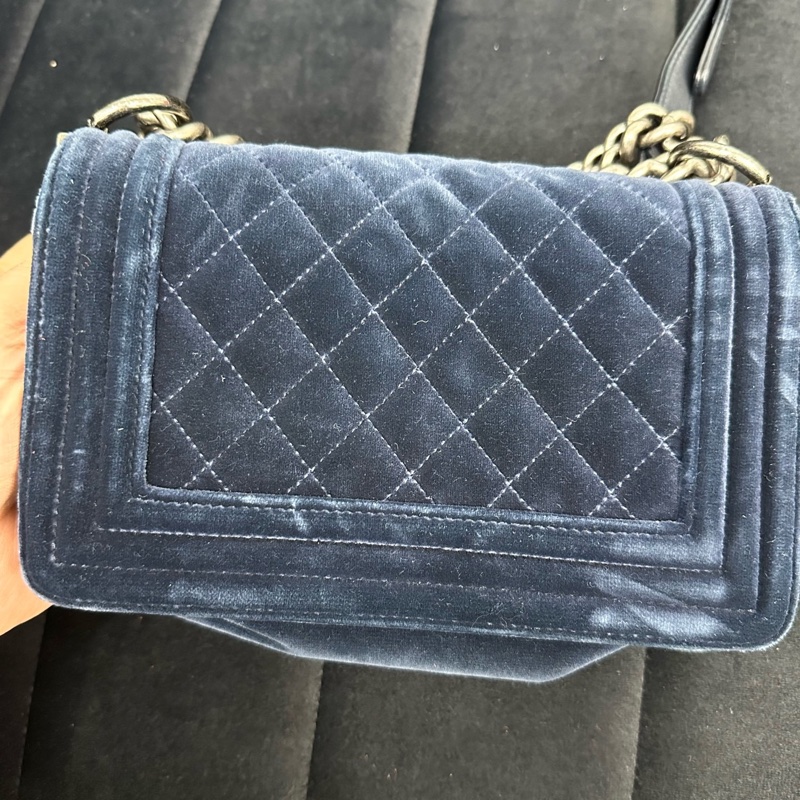 Chanel • 藏青色銀釦絲絨Le Boy 20 小號-4